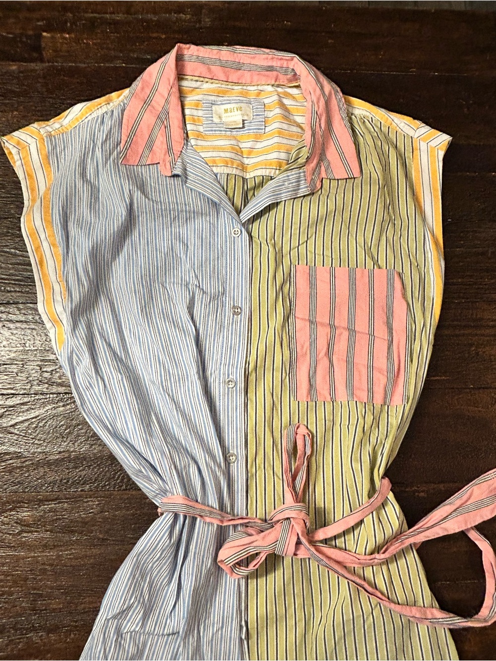 Maeve Anthropologie Toni Striped Tunic Shirt Dress Belted Pastel - Extra Large - Picture 4 of 8